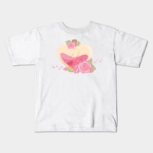 Pink Rose Floral Valentine Heart Shaped Love Potion Kids T-Shirt